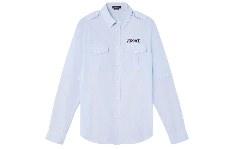 Order Camisa de Manga Larga de Popelina de Algodón Bordada con Logo VERSACE 1000875-1A00630-1V150