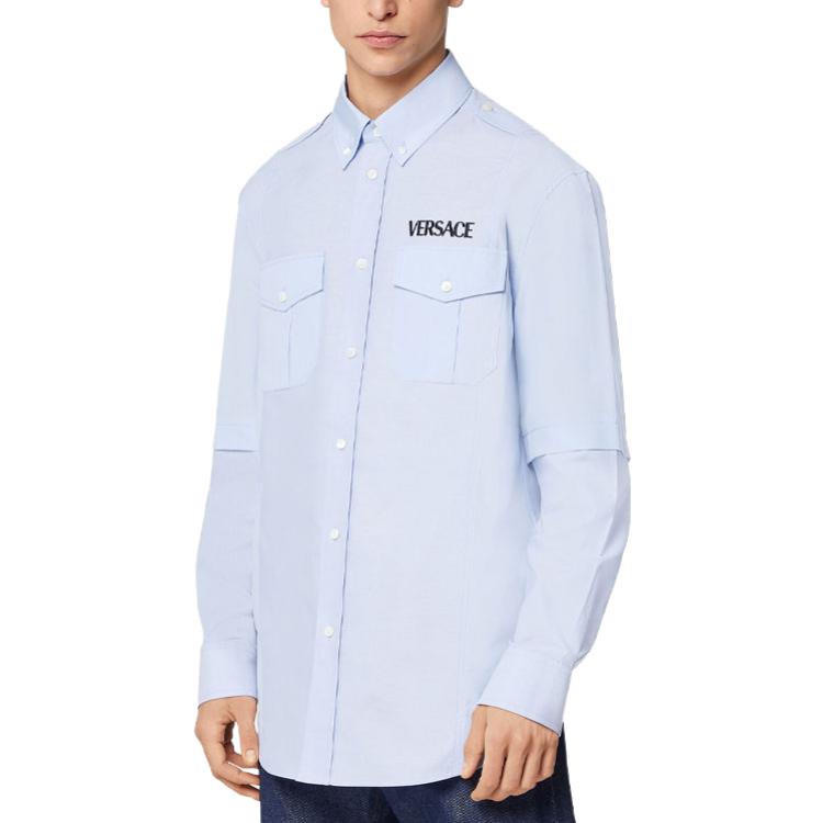 Lookbook Camisa de Manga Larga de Popelina de Algodón Bordada con Logo VERSACE 1000875-1A00630-1V150