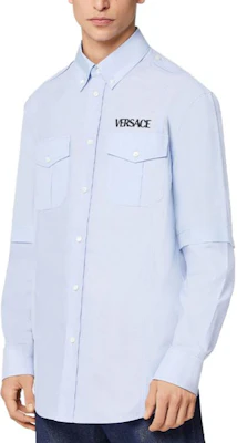 Camisa de Manga Larga de Popelina de Algodón Bordada con Logo VERSACE 1000875-1A00630-1V150 Lookbook Camisa de Manga Larga de Popelina de Algodón Bordada con Logo VERSACE 1000875-1A00630-1V150