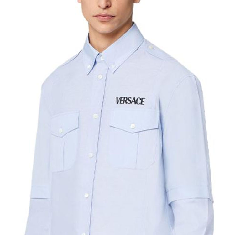 Sizing Camisa de Manga Larga de Popelina de Algodón Bordada con Logo VERSACE 1000875-1A00630-1V150