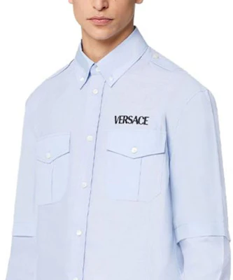 Camisa de Manga Larga de Popelina de Algodón Bordada con Logo VERSACE 1000875-1A00630-1V150 Sizing Camisa de Manga Larga de Popelina de Algodón Bordada con Logo VERSACE 1000875-1A00630-1V150