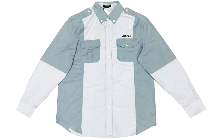 Cheap Camisa de Manga Larga de Popelina de Algodón Bordada con Logo VERSACE 1000875-1A00630-1V150