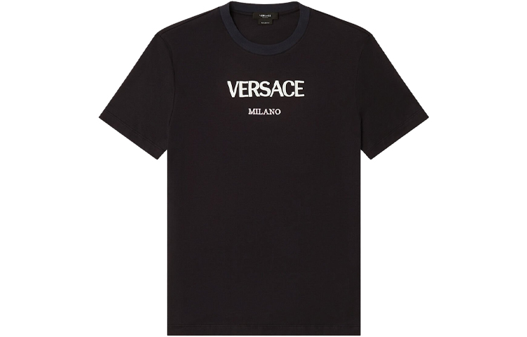 VERSACE Logo Embroidered Crew Neck Casual T-Shirt Black A89019-A228806-A1008