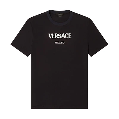 VERSACE Logo Embroidered Crew Neck Casual T-Shirt Black A89019-A228806-A1008
