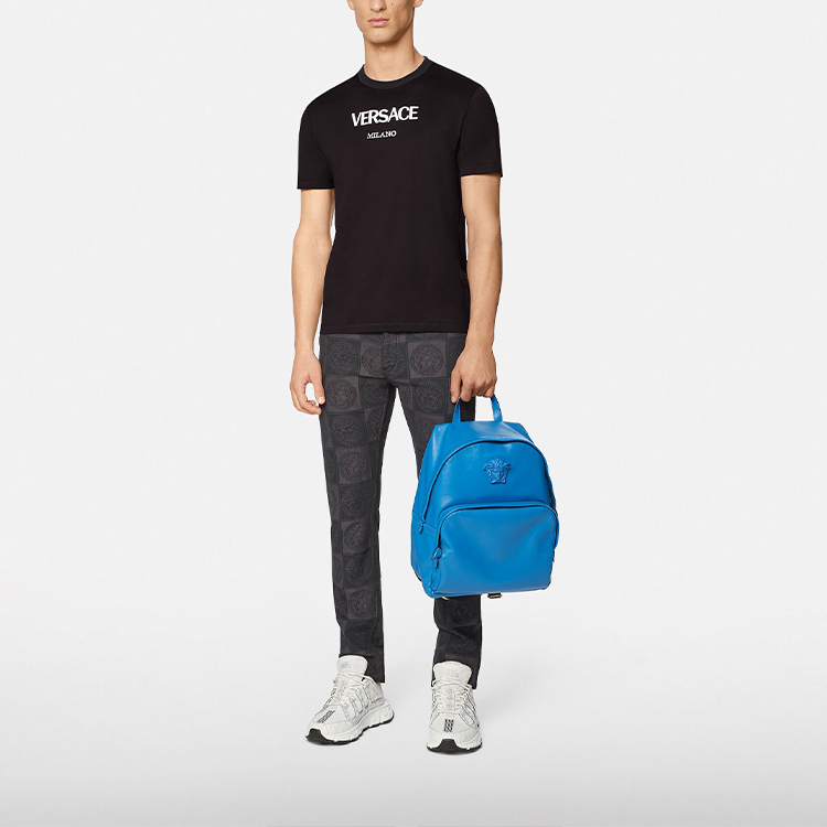 VERSACE Logo Embroidered Crew Neck Casual T-Shirt Black A89019-A228806-A1008 圖 4