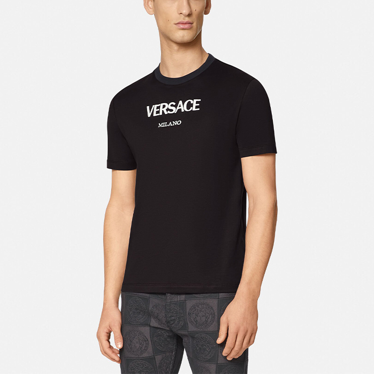 VERSACE Logo Embroidered Crew Neck Casual T-Shirt Black A89019-A228806-A1008 圖 5