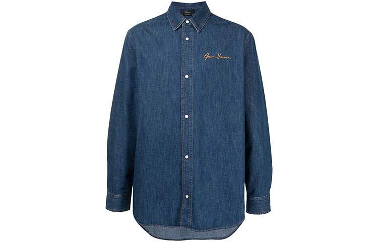 VERSACE Logo Embroidered Denim Long-Sleeve Shirt Unisex Blue A894181-F01111-1D030