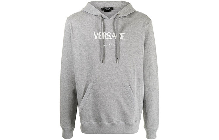 Versace Logo Embroidered Hoodie Unisex Gray A89478-A231242
