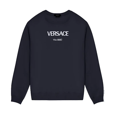 Versace Logo Embroidered Pullover Crewneck Sweatshirt Blue - A89389-A231242-A1384