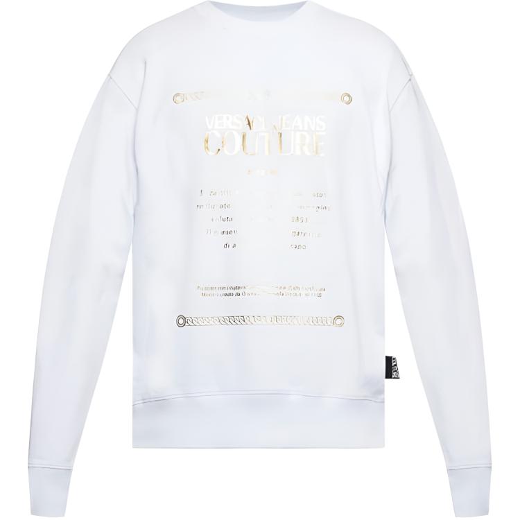 Versace Logo Gold Foil Letter Print Cotton Long-Sleeve Sweatshirt White (Men) B7GVA7TE-30318-K41
