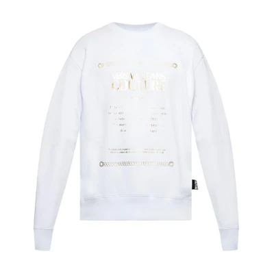 Versace Logo Gold Foil Letter Print Cotton Long-Sleeve Sweatshirt White (Men) B7GVA7TE-30318-K41