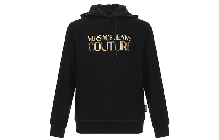 Versace Logo Gold Letter Cotton Sweatshirt Black Long Sleeve B7GVA7EC-30310-K42