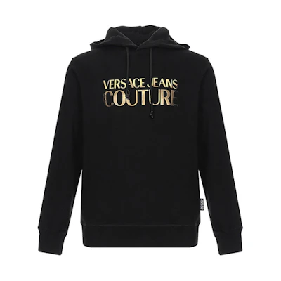Versace Logo Gold Letter Cotton Sweatshirt Black Long Sleeve B7GVA7EC-30310-K42