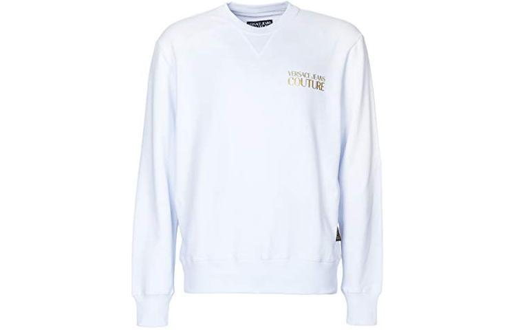 Versace Logo Graphic Cotton Crewneck Sweatshirt Light Blue B7GVA7FB-13956-003