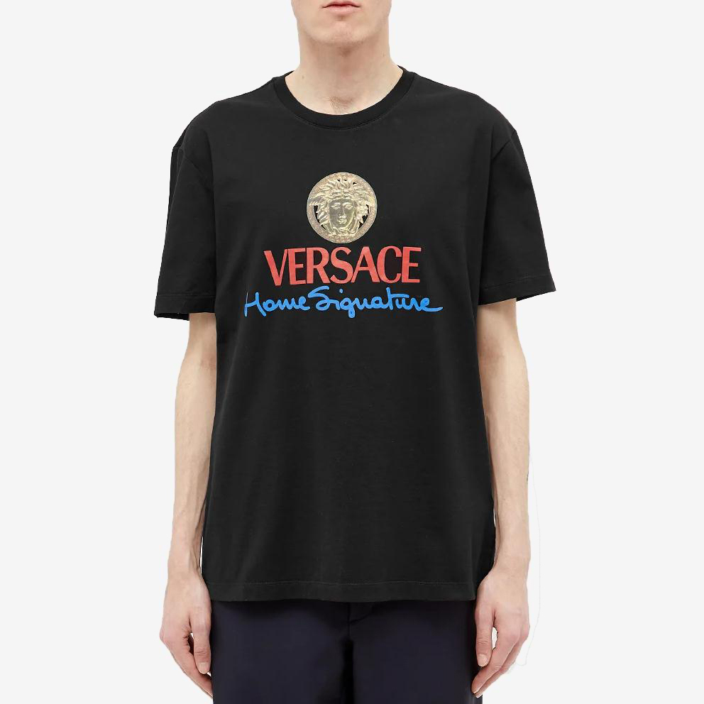 Shop VERSACE Logo Graphic Short Sleeve T-Shirt Black A85989-A228806-A1690