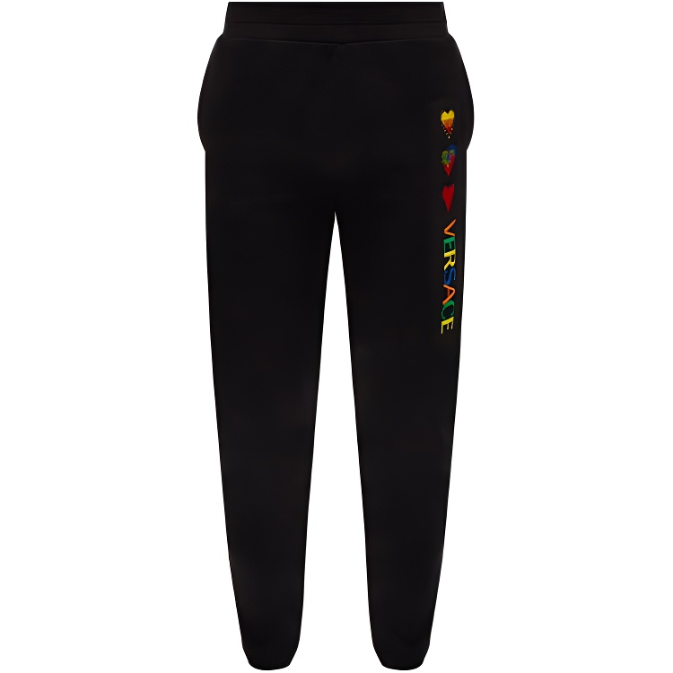 VERSACE Logo Heart Embroidery Knit Jogger Sweatpants Black . A83122-A228146-A008