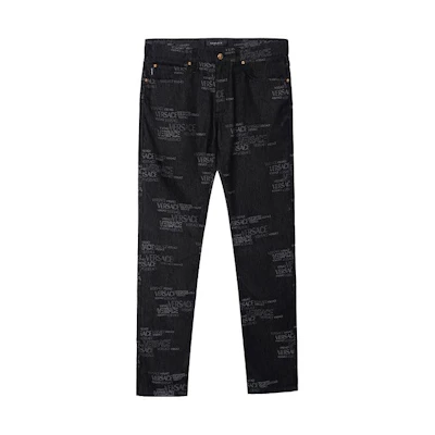 VERSACE Logo Jacquard Washed Denim Pants Men’s Black A81832-1A00615_2D180