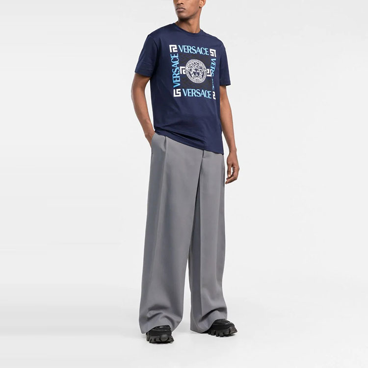 VERSACE Logo Letter Print Blue Crew Neck  T-Shirt 10042071-A03047-1U830 圖 3