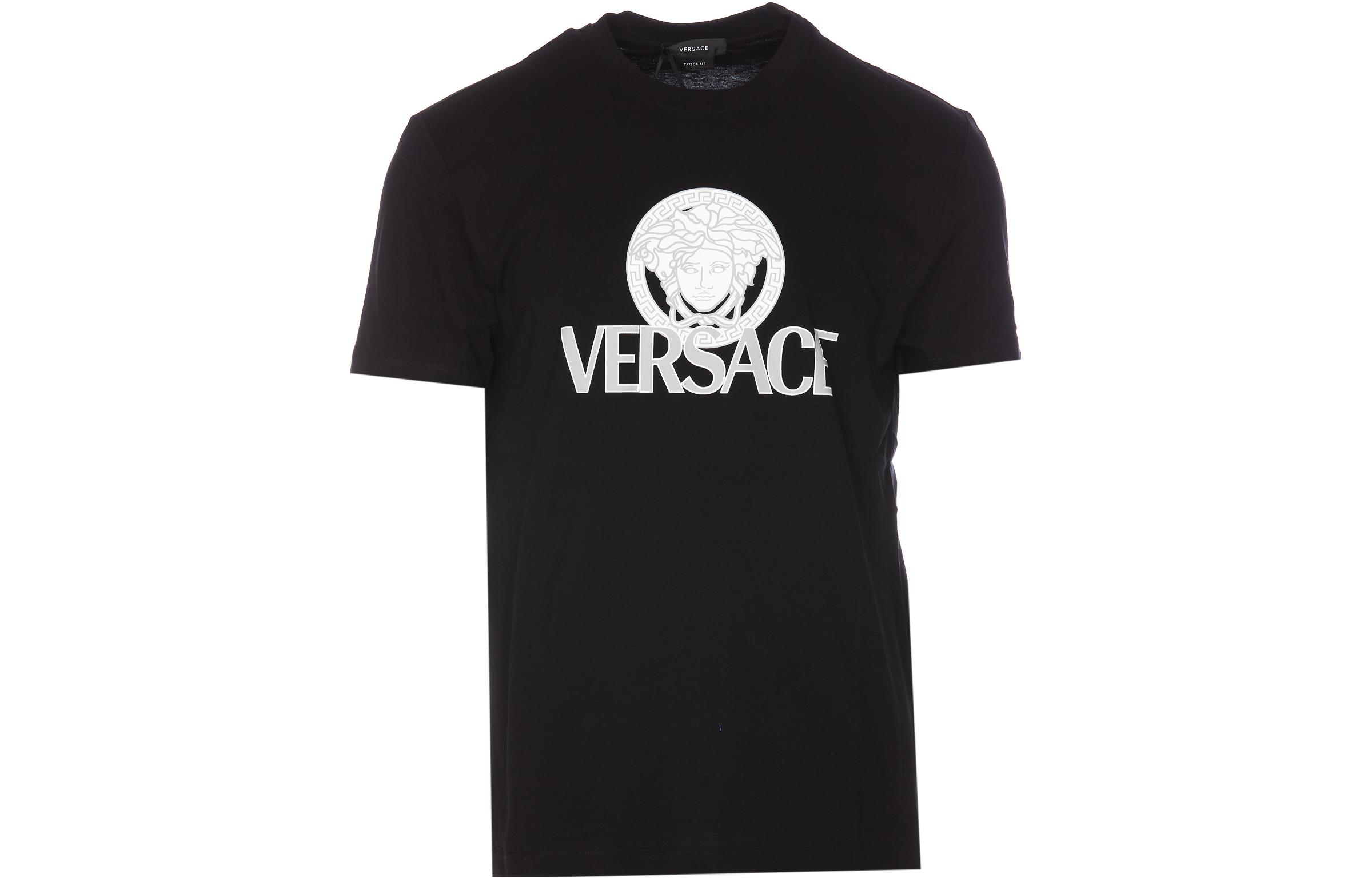 VERSACE Logo Print Black Crewneck Short Sleeve T-Shirt for Men 1011504-1A08375-1B000 圖 2