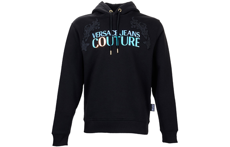 Versace Logo Print Black Hoodie for Men B7GUB7TH-30282-899