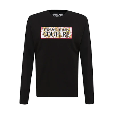 VERSACE Logo Print Black Long-Sleeve Crewneck T-Shirt B3GUA7TU-30171-899