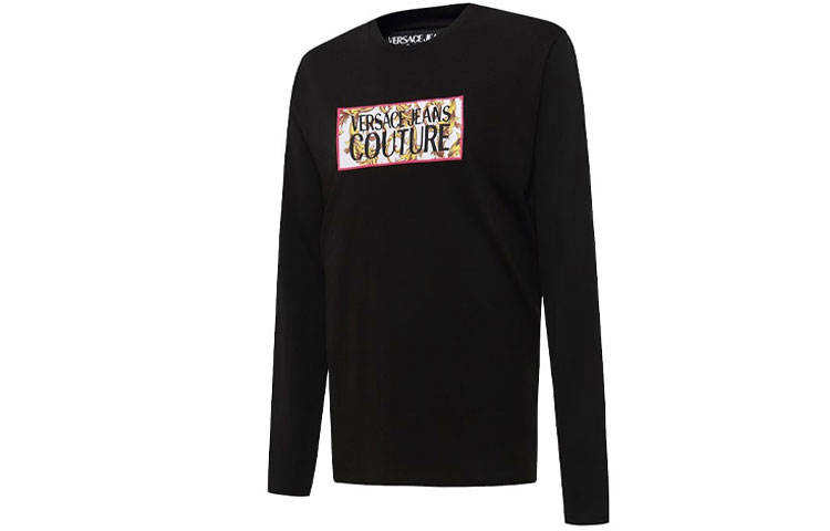 Shop ヴェルサーチ ロゴプリント ブラック 長袖 クルーネック Tシャツ B3GUA7TU-30171-899