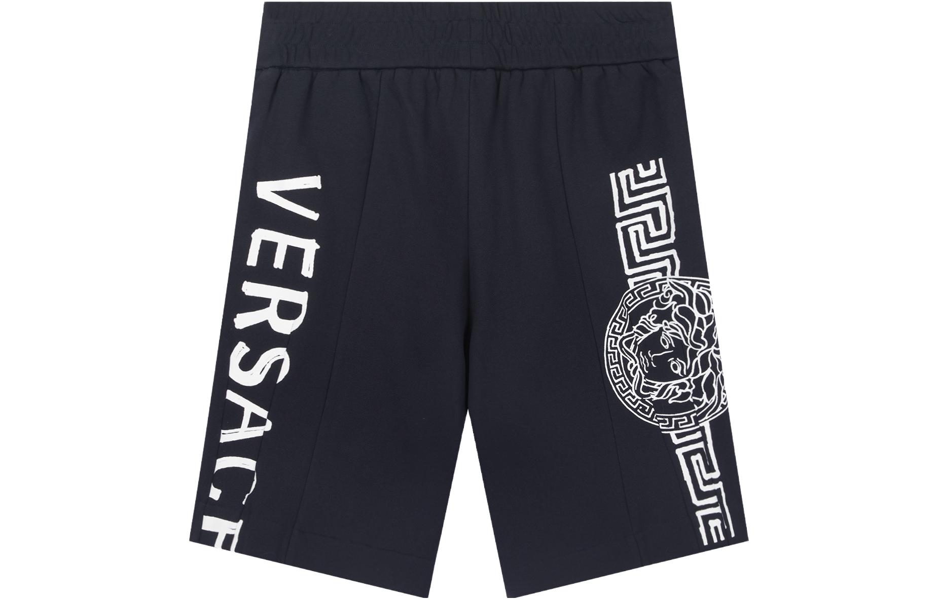 Lookbook VERSACE 男款藍色直筒休閒短褲 印花設計 A89003-A232781-1U040