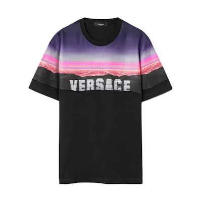 VERSACE Logo Print Casual Crew Neck Short Sleeve T-Shirt Men’s Black 1012926-1A09337-2B510