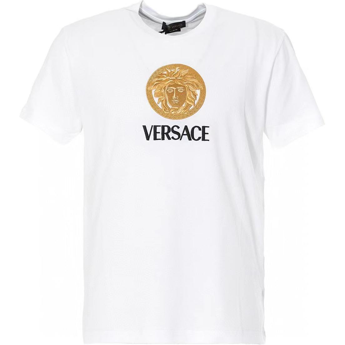 VERSACE Logo Print Crew Neck Short Sleeve T-Shirt  White A86239 A22806 A1001