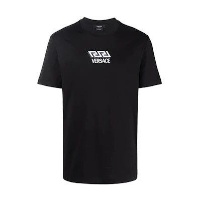 VERSACE Logo Print Crew Neck Short Sleeve T-Shirt Black - Fashion Tee 10024831A0-1814-1B000