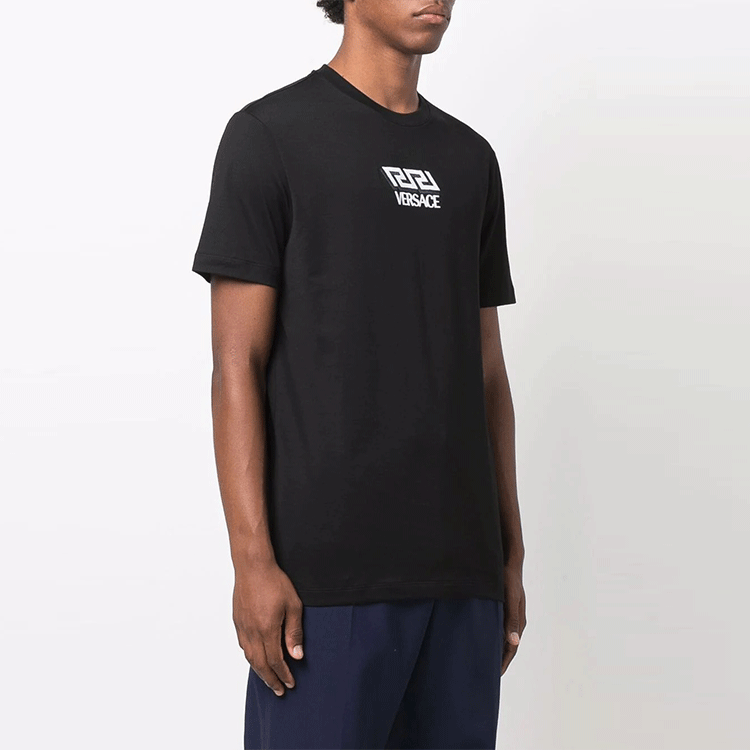 VERSACE Logo Print Crew Neck Short Sleeve T-Shirt Black - Fashion Tee 10024831A0-1814-1B000 圖 5