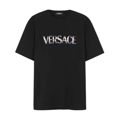 VERSACE Logo Print Crew Neck Slim Fit Unisex T-Shirt Black. 1013302-1A12035-2B070