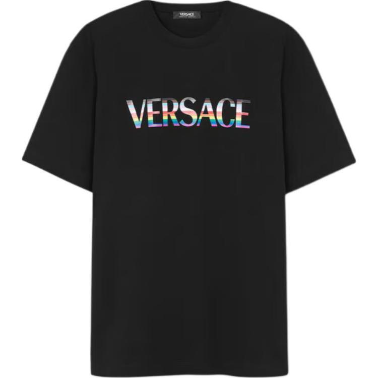 Order VERSACE Logo Print Crew Neck Slim Fit Unisex T-Shirt Black. 1013302-1A12035-2B070