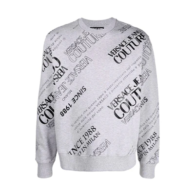 VERSACE Logo Print Crewneck Long Sleeve Sweatshirt Grey 71GAIT-14CF00-T802