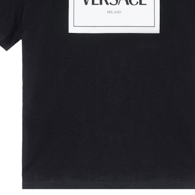 베르사체 로고 프린트 반소매 크루넥 티셔츠 A89296-A228806-A1008 Cheap 베르사체 로고 프린트 반소매 크루넥 티셔츠 A89296-A228806-A1008
