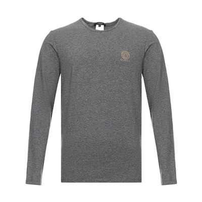 VERSACE Logo Print Grey Long Sleeve T-Shirt for Men AUU01007-A232741-A1738