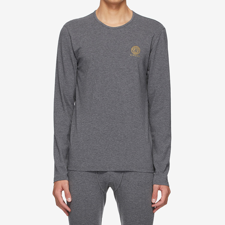 Shop ヴェルサーチ ロゴプリント 長袖グレーTシャツ メンズ用 AUU01007-A232741-A1738
