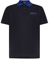 VERSACE Logo Print Slim Fit Polo Shirt Black 10025451-A01875-1U610 VERSACE Logo Print Slim Fit Polo Shirt Black 10025451-A01875-1U610