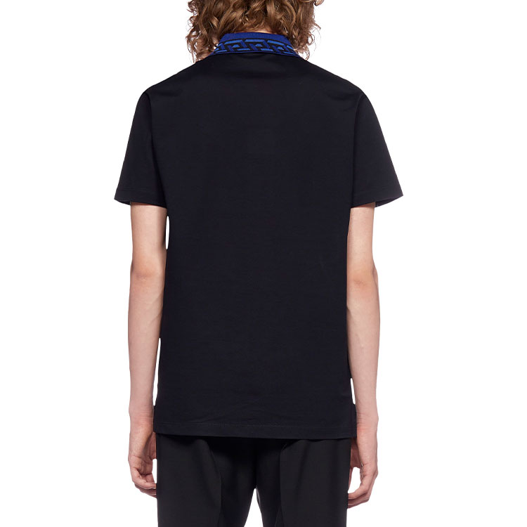 Shop VERSACE Logo Print Slim Fit Polo Shirt Black 10025451-A01875-1U610