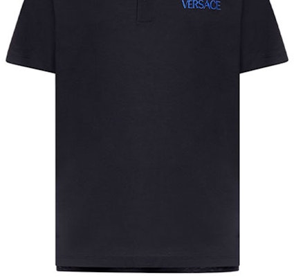 VERSACE Logo Print Slim Fit Polo Shirt Black 10025451-A01875-1U610 Sizing VERSACE Logo Print Slim Fit Polo Shirt Black 10025451-A01875-1U610