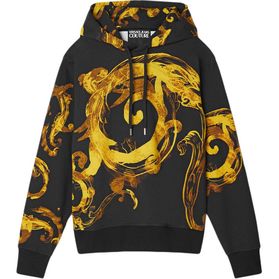 Versace Logo Printed Drawstring Hoodie Black ( Long-Sleeve Pullover) E76GAI3HW-EFS131-EG89
