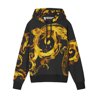 Versace Logo Printed Drawstring Hoodie Black ( Long-Sleeve Pullover) E76GAI3HW-EFS131-EG89