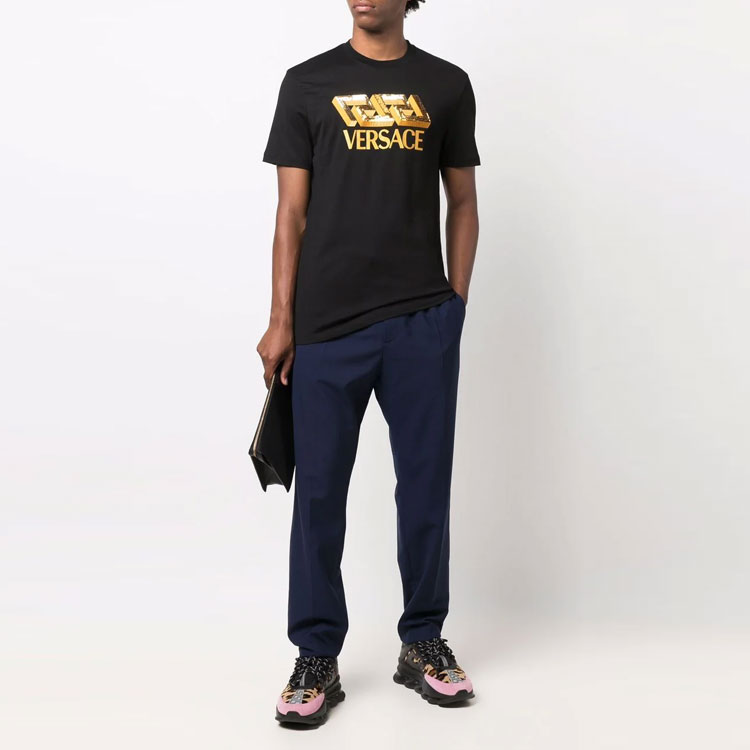 VERSACE Logo Sequin Embellished Black Short Sleeve T-Shirt. 10024601-A017931-B000 圖 3