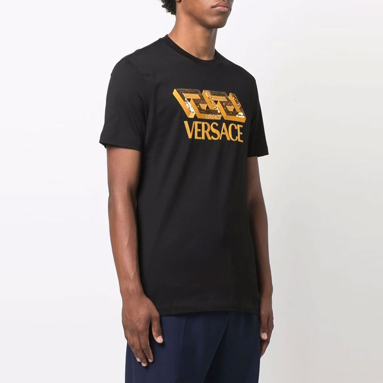 VERSACE Logo Sequin Embellished Black Short Sleeve T-Shirt. 10024601-A017931-B000 圖 4