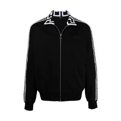 Versace Logo Stripe Trim Zip Jacket Men’s Black A89406-A231242-A1008