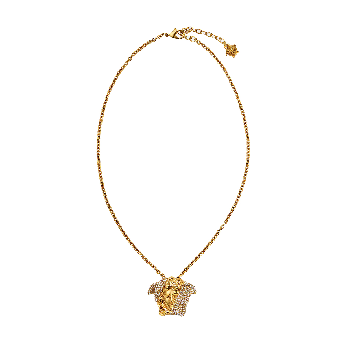 VERSACE Medusa 3D Pendant Necklace with Swarovski Crystals Gold Unisex Couplet. DG1I024DJMX