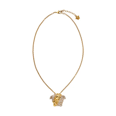 VERSACE Medusa 3D Pendant Necklace with Swarovski Crystals Gold Unisex Couplet. DG1I024DJMX