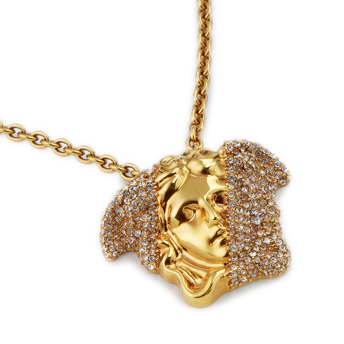 Lookbook 范思哲 Medusa 3D吊坠项链 施华洛世奇水晶 金色 男女通用款情侣款 DG1I024DJMX