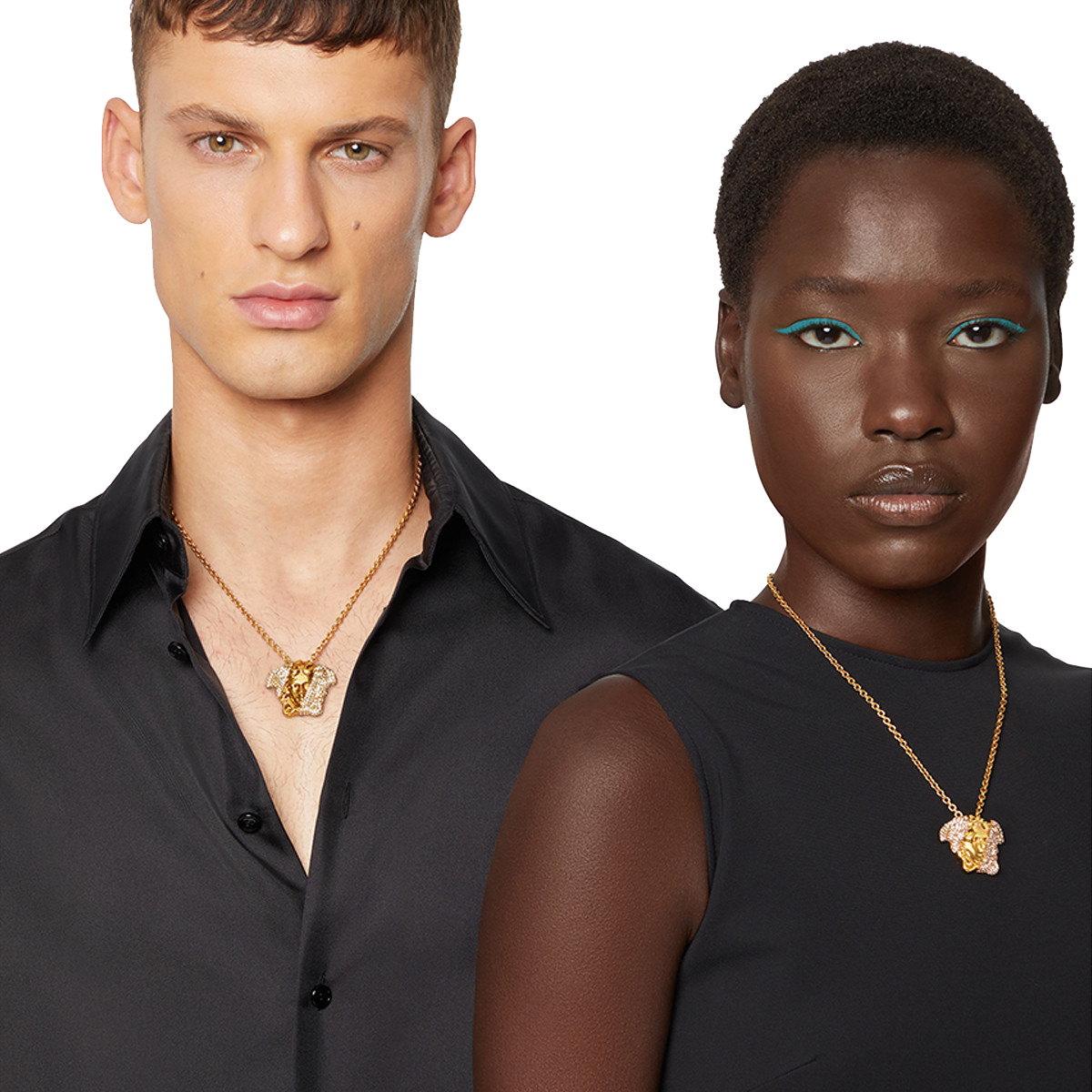 Shop 范思哲 Medusa 3D吊坠项链 施华洛世奇水晶 金色 男女通用款情侣款 DG1I024DJMX