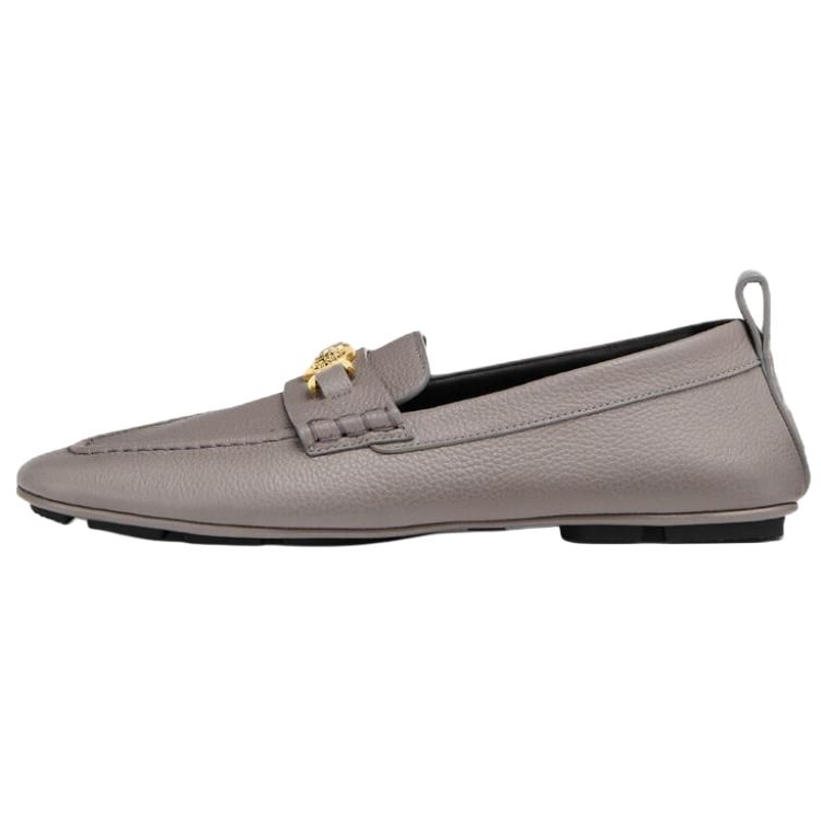 VERSACE Medusa '95 Gray Leather Loafers with Metallic Logo for Men. 1017072-1A12110_1ED0V